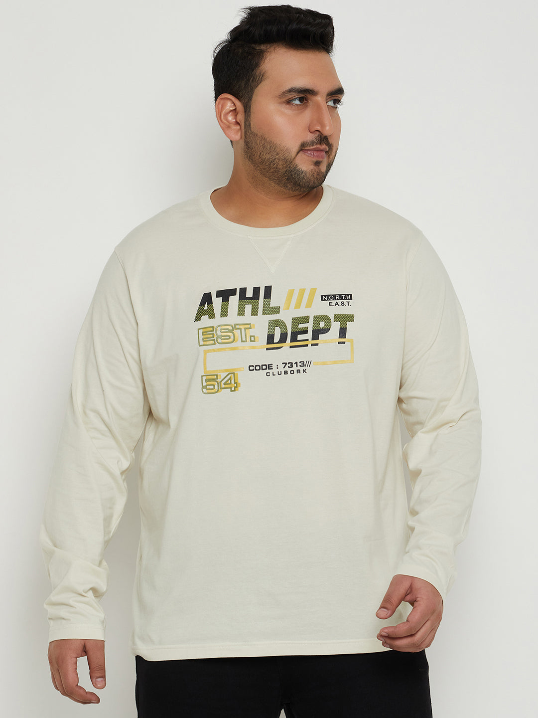 Off White Printed  Round Neck Plus Size T-Shirt