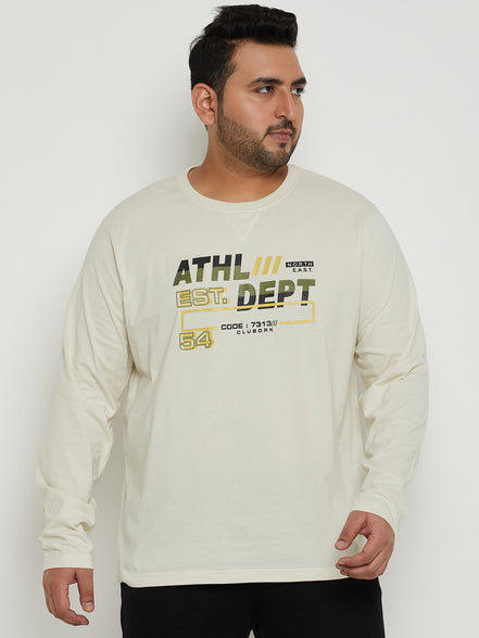 Off White Printed  Round Neck Plus Size T-Shirt