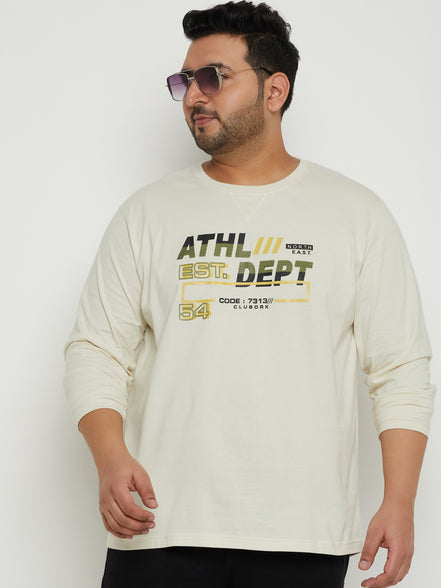Off White Printed  Round Neck Plus Size T-Shirt