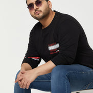 Black Printed  Round Neck Plus Size T-Shirt