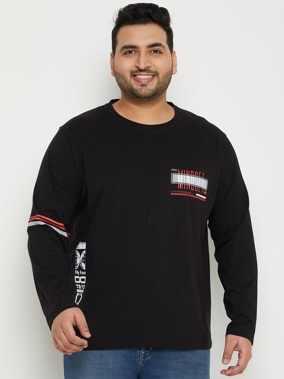 Black Printed  Round Neck Plus Size T-Shirt