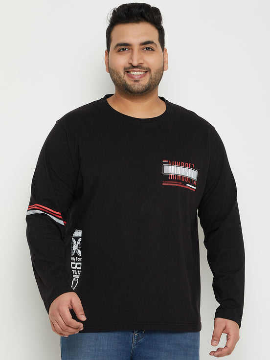 Black Printed  Round Neck Plus Size T-Shirt