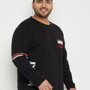 Black Printed  Round Neck Plus Size T-Shirt