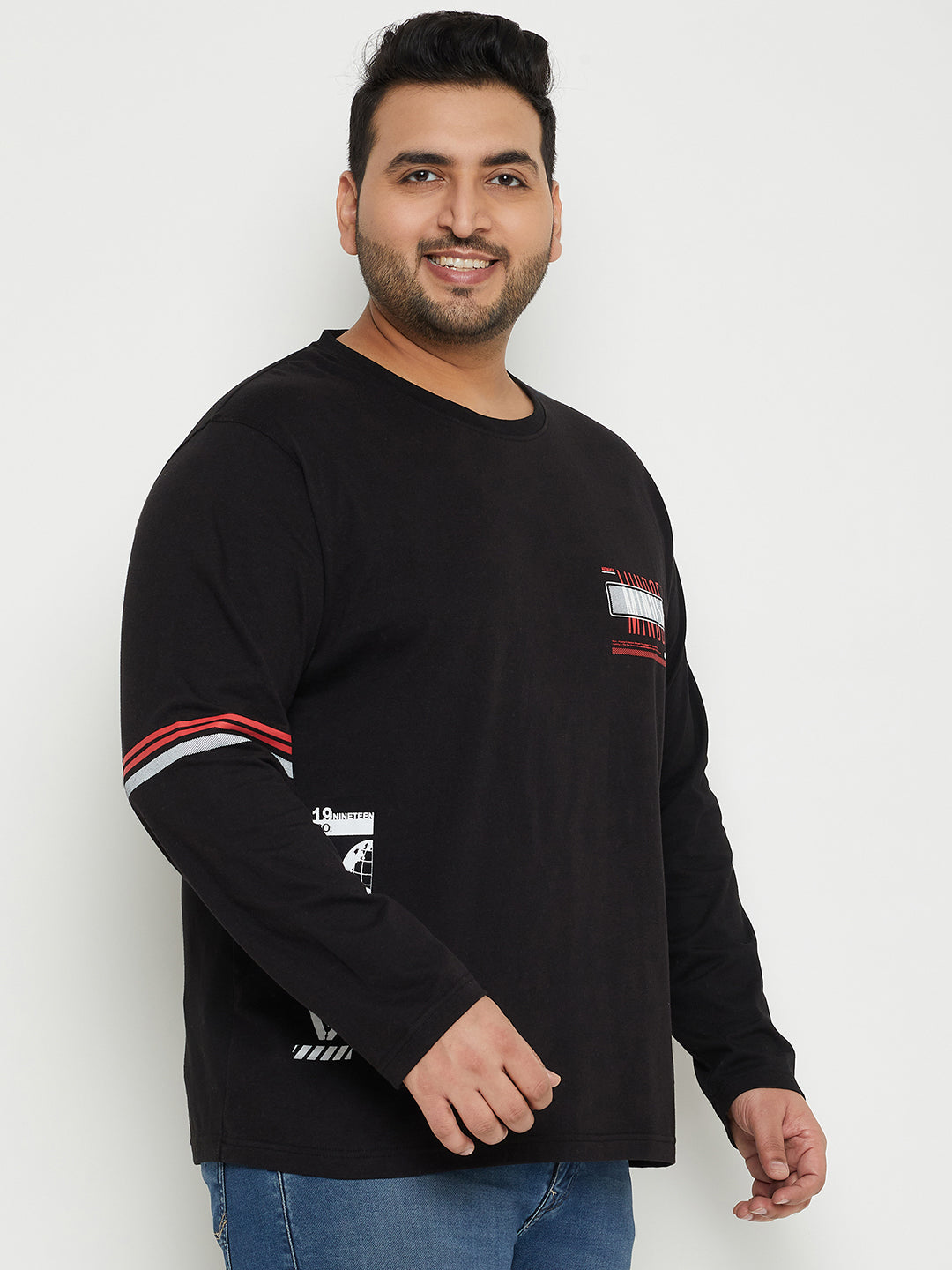 Black Printed  Round Neck Plus Size T-Shirt