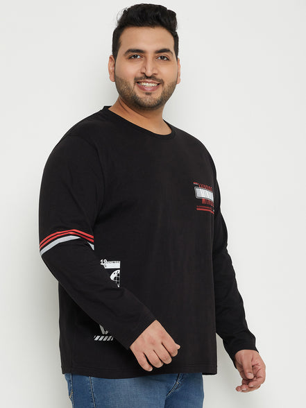 Black Printed  Round Neck Plus Size T-Shirt