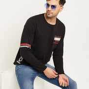 Black Printed  Round Neck T-Shirt