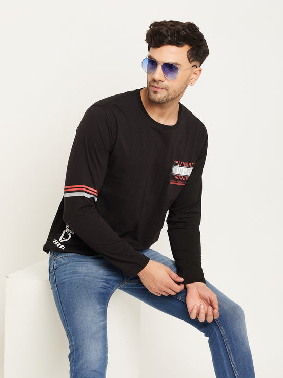 Black Printed  Round Neck T-Shirt