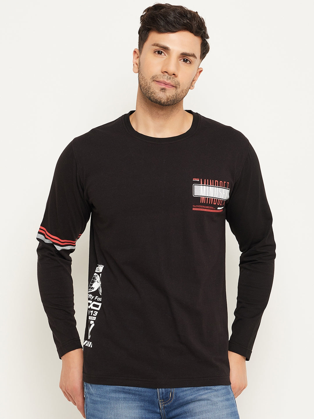 Black Printed  Round Neck T-Shirt