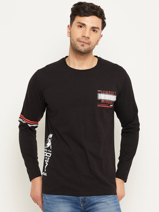 Black Printed  Round Neck T-Shirt