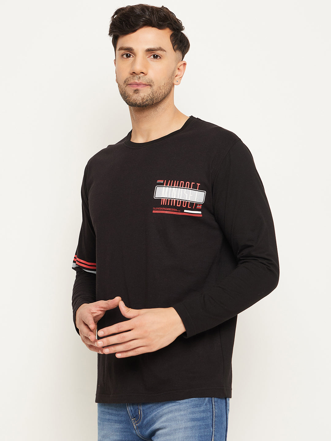 Black Printed  Round Neck T-Shirt
