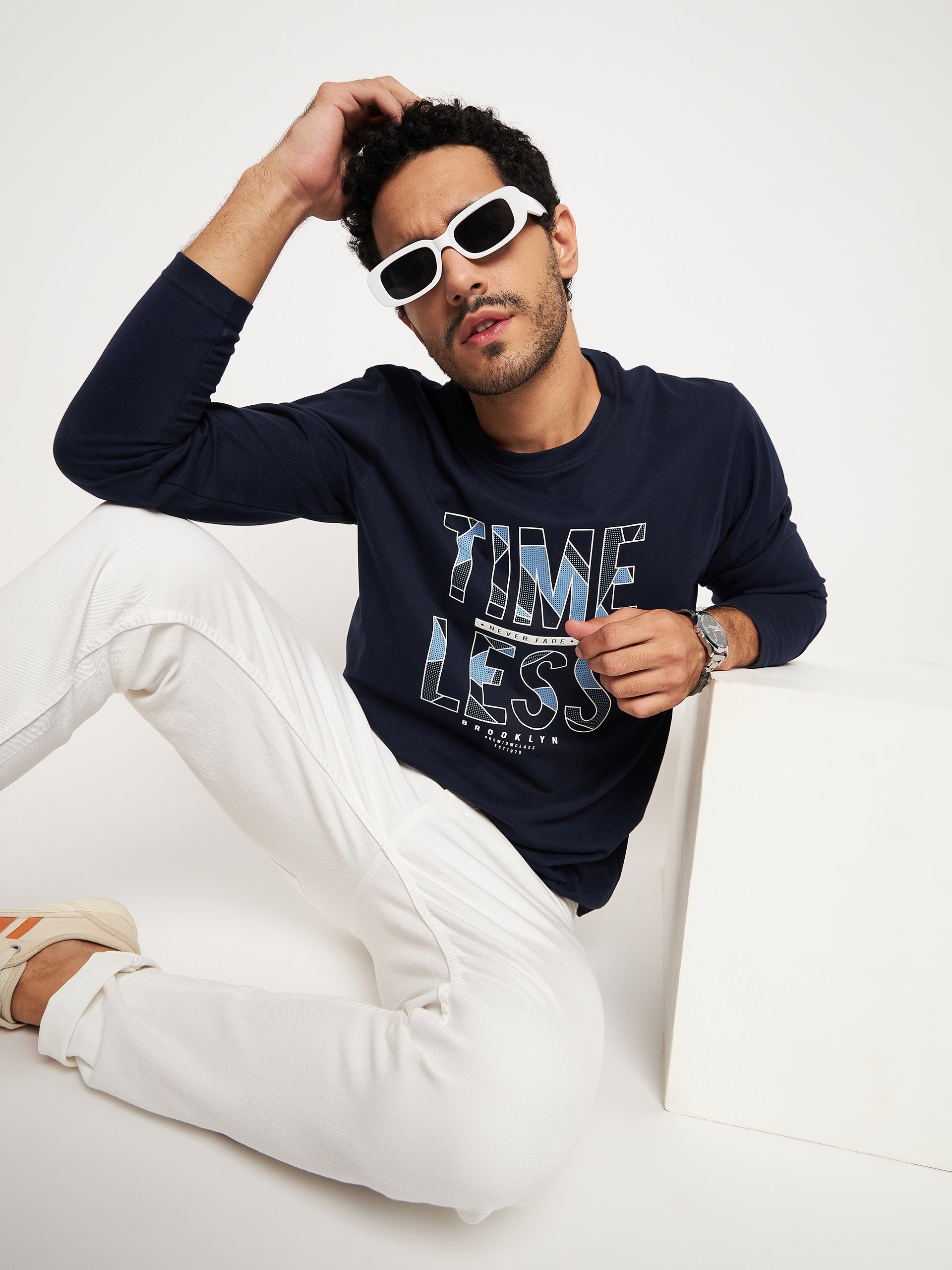 Navy Blue Printed Tshirt