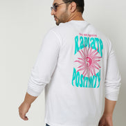 White Printed  Round Neck Plus Size T-Shirt