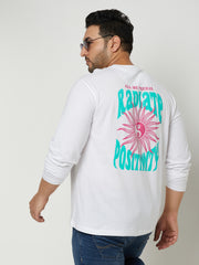 White Printed  Round Neck Plus Size T-Shirt