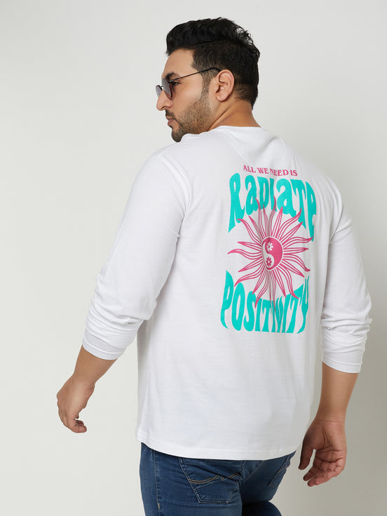 White Printed  Round Neck Plus Size T-Shirt