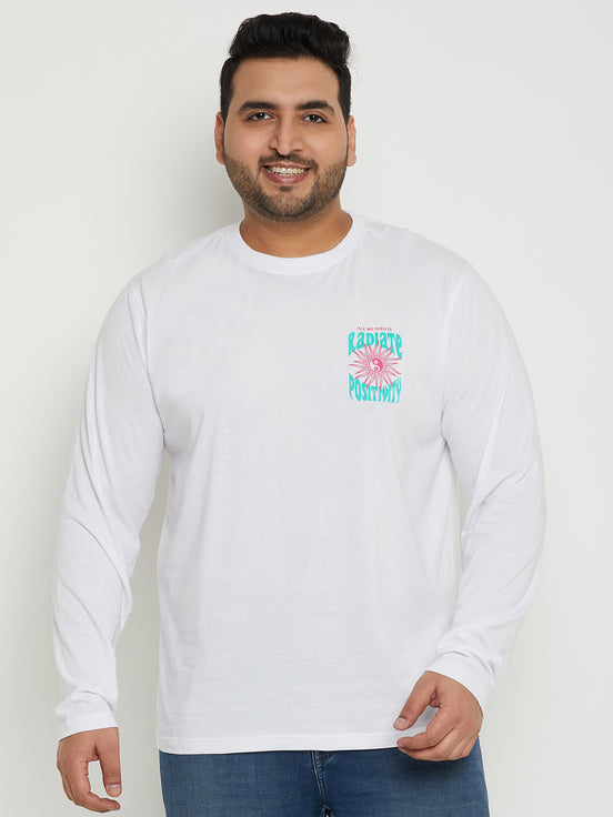 White Printed  Round Neck Plus Size T-Shirt