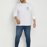 White Printed  Round Neck Plus Size T-Shirt