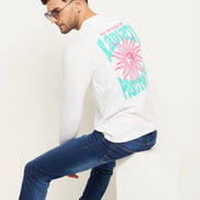 White Printed  Round Neck T-Shirt