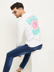 White Printed  Round Neck T-Shirt