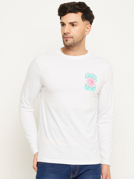 White Printed  Round Neck T-Shirt