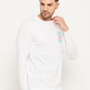 White Printed  Round Neck T-Shirt