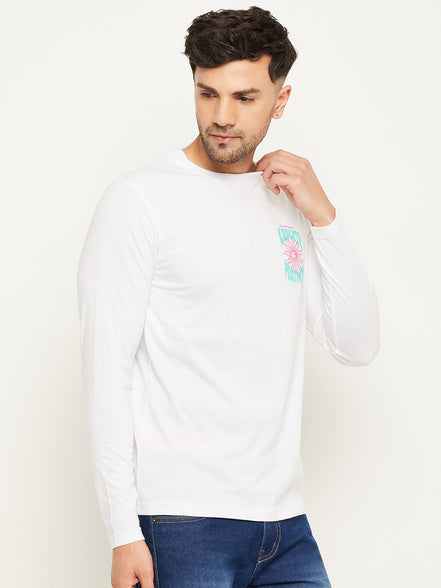 White Printed  Round Neck T-Shirt
