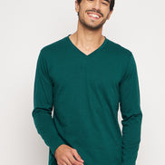 Green Solid V Neck T-Shirt