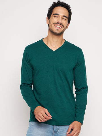 Green Solid V Neck T-Shirt