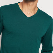 Green Solid V Neck T-Shirt