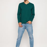 Green Solid V Neck T-Shirt
