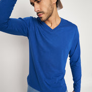 Royal Blue Solid V Neck T-Shirt
