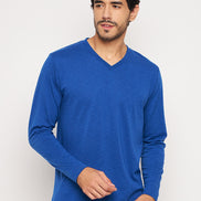 Royal Blue Solid V Neck T-Shirt