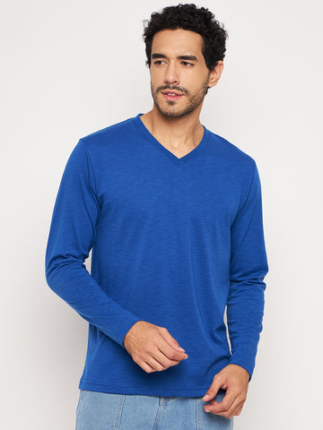 Royal Blue Solid V Neck T-Shirt