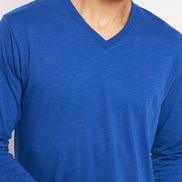 Royal Blue Solid V Neck T-Shirt