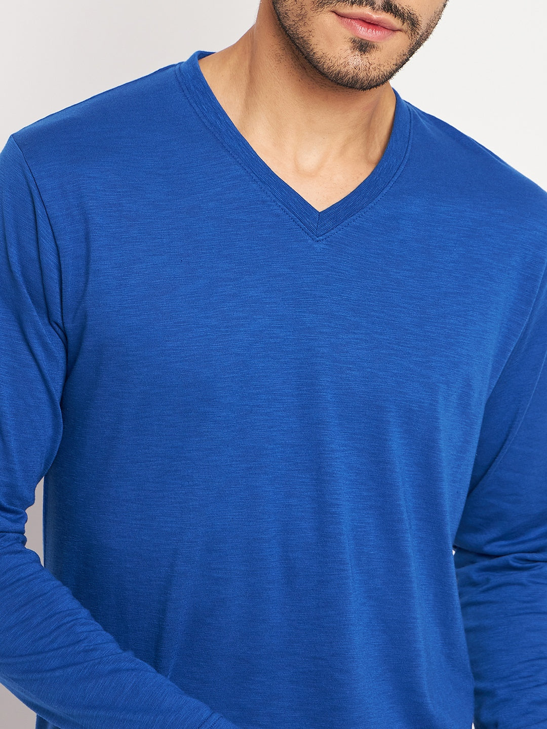 Royal Blue Solid V Neck T-Shirt