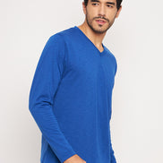 Royal Blue Solid V Neck T-Shirt