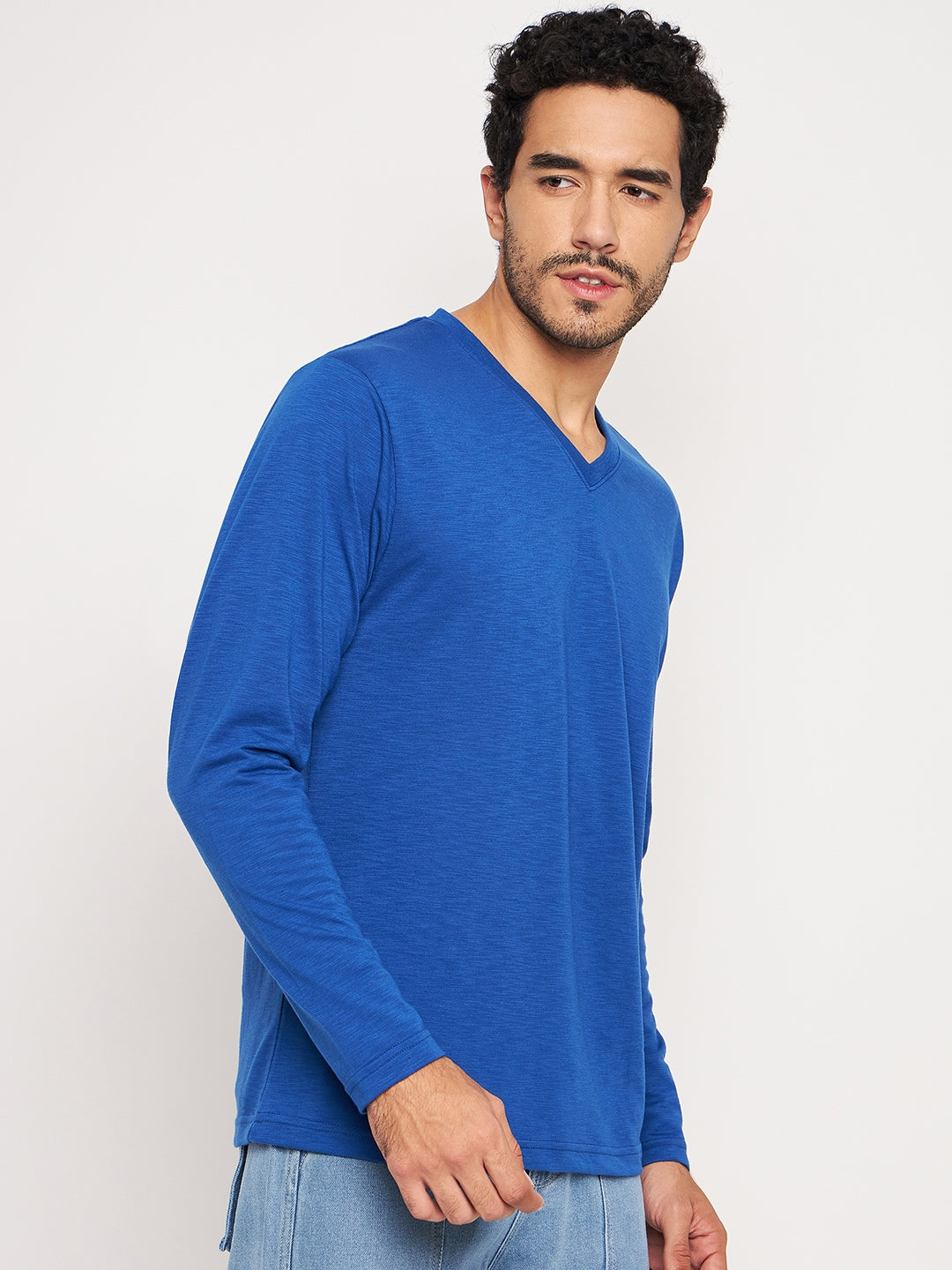 Royal Blue Solid V Neck T-Shirt