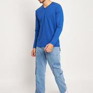 Royal Blue Solid V Neck T-Shirt