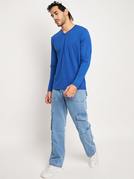 Royal Blue Solid V Neck T-Shirt