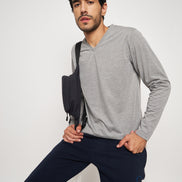 Light Grey Solid V Neck T-Shirt