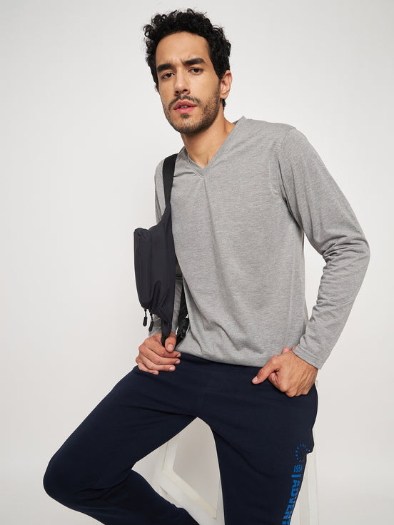 Light Grey Solid V Neck T-Shirt
