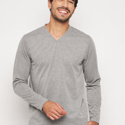 Light Grey Solid V Neck T-Shirt