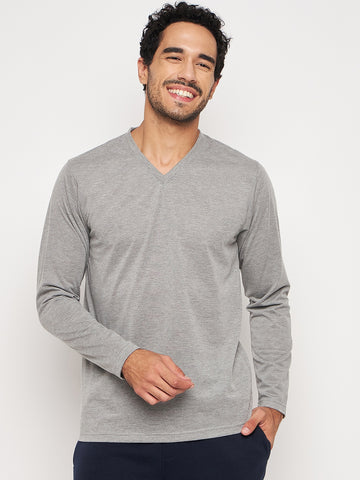 Light Grey Solid V Neck T-Shirt