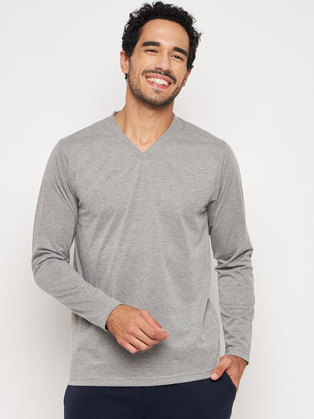 Light Grey Solid V Neck T-Shirt