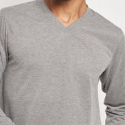 Light Grey Solid V Neck T-Shirt