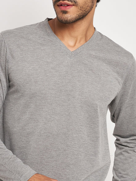 Light Grey Solid V Neck T-Shirt
