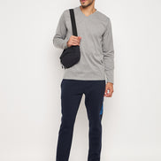 Light Grey Solid V Neck T-Shirt