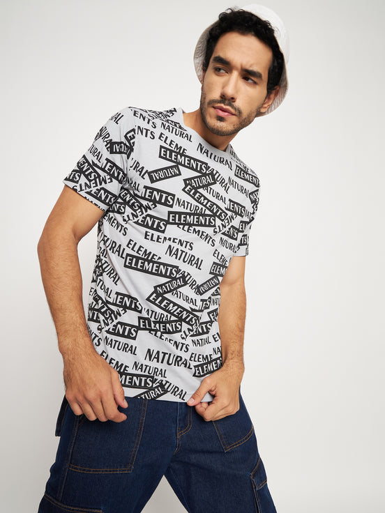 Grey Printed Half Sleeve T-Shirt