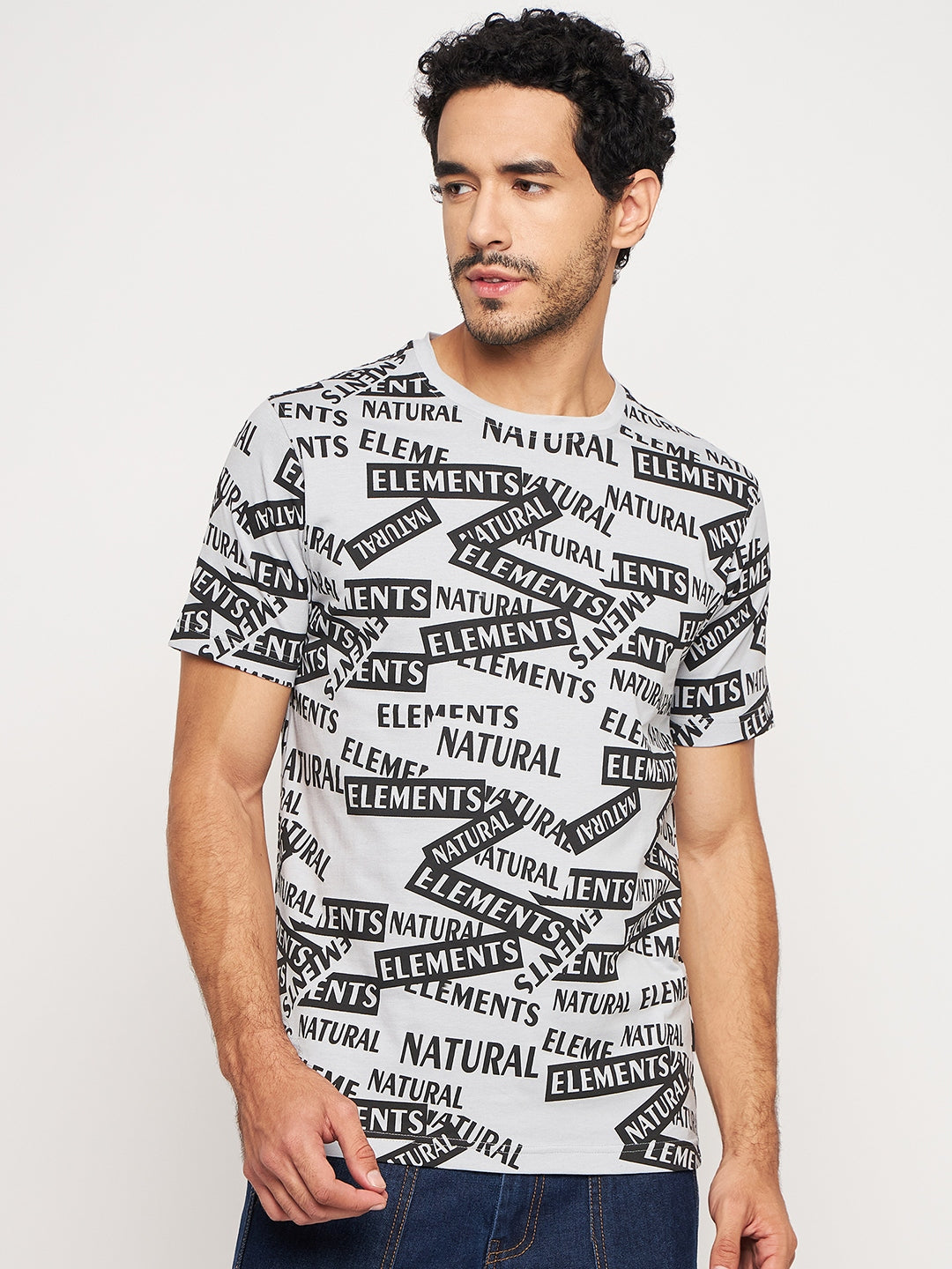 Grey Printed Half Sleeve T-Shirt