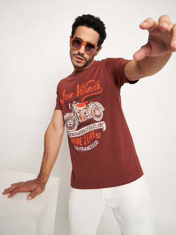 Coffee Brown Printed T-Shirt