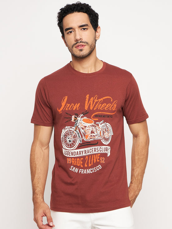 Coffee Brown Printed T-Shirt